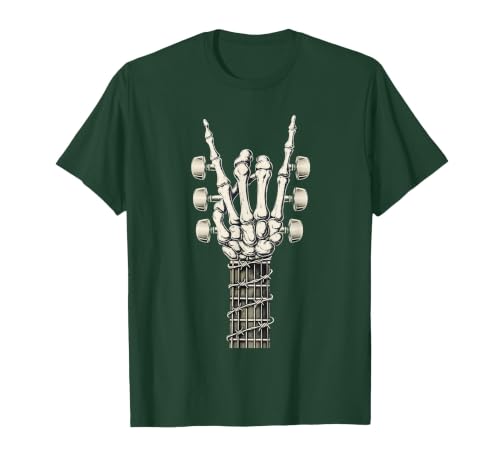 Rock and Wear Gifts Men Women Kids Skeleton Guitar Hand Rock On Guitarist Rock Band Music T-Shirt - size chart