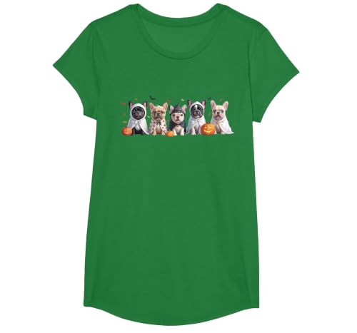 Funny Ghost Dog Halloween Girls Kids Cute French Bulldog Halloween Costume Frenchie Dog Ghost T-Shirt - size chart