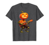 Funny Pumpkin Head Halloween Ukulele Tees Pumpkin Face Playing Ukulele Halloween Costume Men Boys Kids T-Shirt - size chart