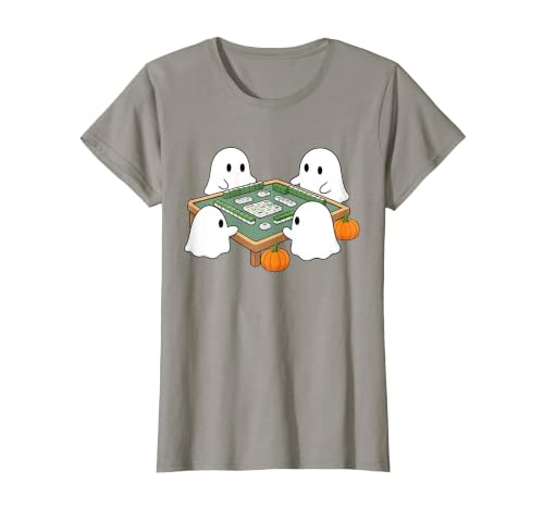 Mahjong Player Halloween Ghost Playing Mahjong Halloween Ghost Playing Mahjong Spooky Season Game Day Fall T-Shirt - size