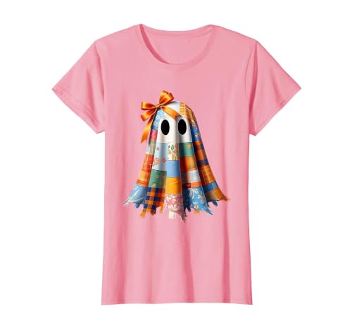 Patchwork Quilt Ghost Halloween Quilter Autumn Tee Patchwork Ghost Quilt Halloween Quilter Fall Autumn Bow Cute T-Shirt -