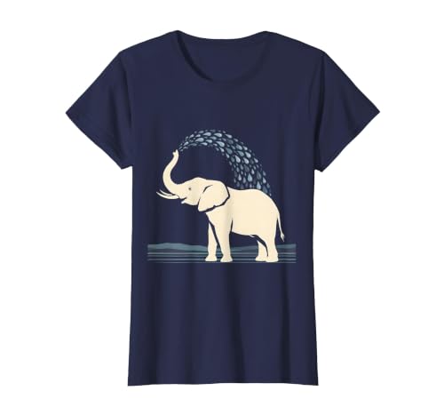 Mademark Elephant Spraying Water Raised Trunk Illustration T-Shirt - Women - size chart