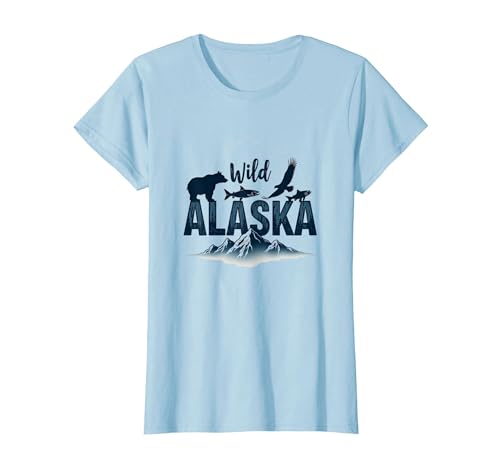 Mademark Wild Alaska Adventure: Bear, Fish, Eagle Mountain Scene T-Shirt - size chart