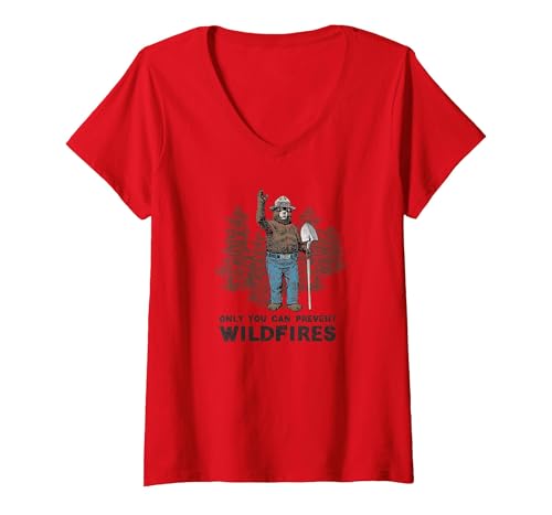Womens Smokey Bear Only You Can Prevent Wildfires V-Neck T-Shirt - size chart