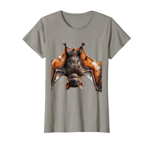 Mademark Grinning Bat Upside Down Rabies Humor Graphic T-Shirt - size chart