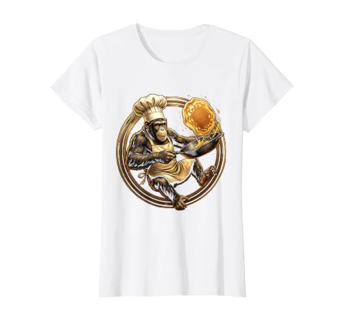 Mademark Funny Monkey Chef Flipping Pancakes Graphic Tee T-Shirt - Women - size chart