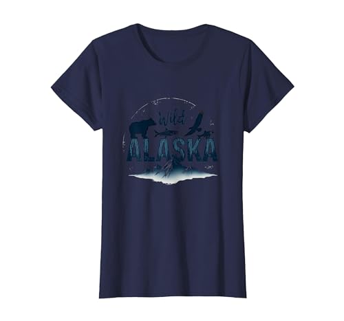 Mademark Wild Alaska Adventure: Bear, Fish, Eagle Mountain Scene T-Shirt - size chart