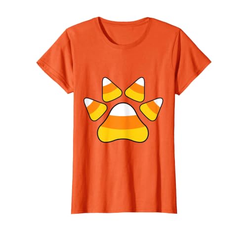 Scary Halloween Tees For Adults and Kids Halloween Candy Corn Paw Print T-Shirt for Animal Lovers T-Shirt - size chart