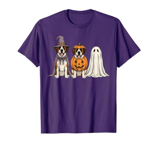 Funny Retro St. Bernard mom Halloween Witch Spooky Ghost Saint Bernard Pumpkin Halloween Dog Lover T-Shirt - size chart