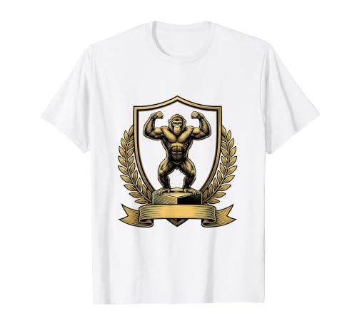 Mademark Monkey Flexing Muscles on Gym Podium T-Shirt - Men - size chart