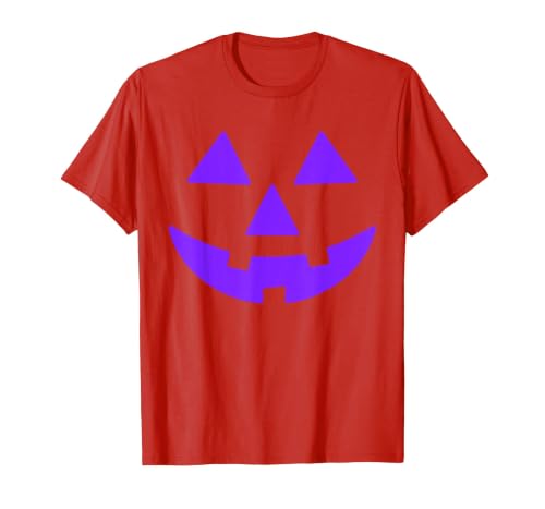 Trick or Treat Funny Halloween Costumes Party Tees Jack O Lantern Scary Carved Pumpkin Face Halloween Purple T-Shirt - size