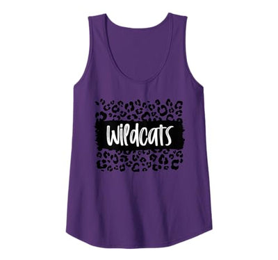 School Mascot Game Day Designs by Mela Womens Wildcats Team Mascot School Spirit Game Night Leopard Print Tank Top