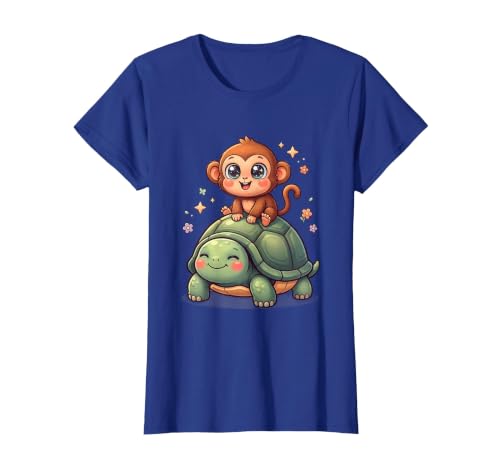 Mademark Small Monkey Riding Giant Tortoise Funny Animal Art T-Shirt - Women - size chart