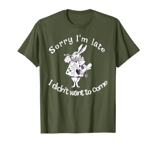 Sorry I'm Late, I Didn't Want to Come White Rabbit Watch T-Shirt — design detail