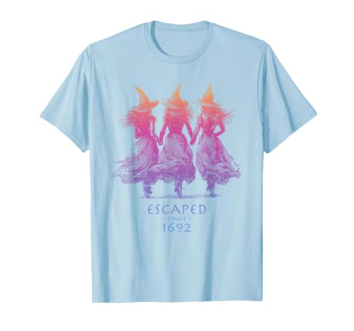 Escaped Since 1692 Halloween Escaped Since 1692 Funny Witch Halloween Design T-Shirt - size chart