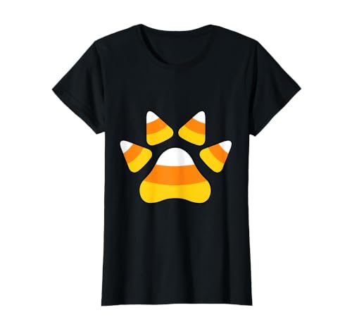 Scary Halloween Tees For Adults and Kids Halloween Candy Corn Paw Print T-Shirt for Animal Lovers T-Shirt - size chart