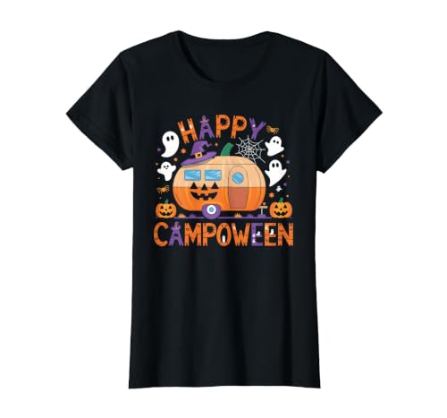Spooky Camp-O-Ween Ghosts and Campfire Apparel Happy Camp-O-Ween Halloween Camping Ghosts and Campfires T-Shirt - size chart