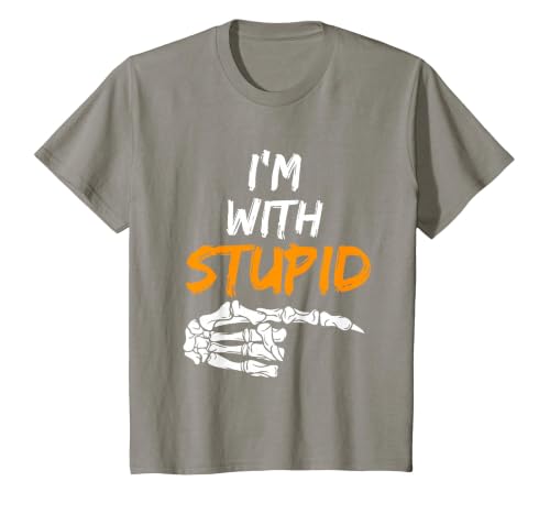 I'm With Stupid Shirts I'm with Stupid Skeleton Hand Pointing Right Funny Halloween T-Shirt - size chart