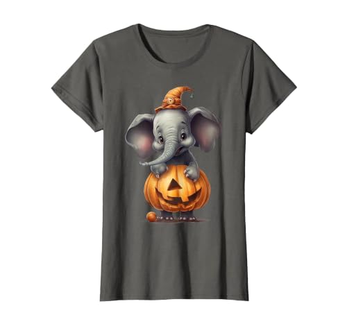 Cute Elephant Wearing A Pumpkin Halloween Cloths Cute Elephant Wearing A Pumpkin Halloween Funny Elephant T-Shirt - size