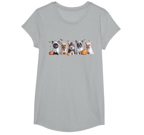 Funny Ghost Dog Halloween Girls Kids Cute French Bulldog Halloween Costume Frenchie Dog Ghost T-Shirt - size chart