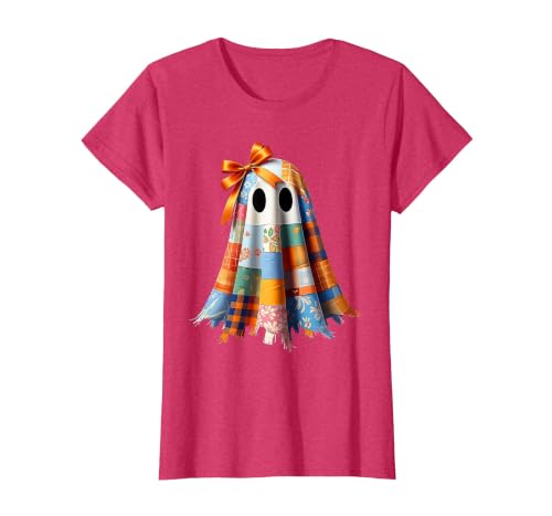 Patchwork Quilt Ghost Halloween Quilter Autumn Tee Patchwork Ghost Quilt Halloween Quilter Fall Autumn Bow Cute T-Shirt -