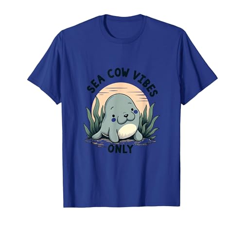 Mademark Sea Cow Vibes Only Manatee Design T-Shirt - size chart