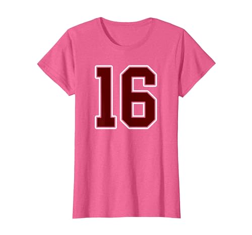 Maroon Number 16 Jersey Player Uniform #16 Gifts Maroon and White Number 16 Jersey Player Uniform #16 Fan T-Shirt - size