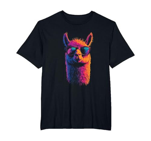 Llama Tee Funny Llama for Animal Lovers Funny Llama with Sunglasses Colorful No Drama Animal Graphic T-Shirt - size chart