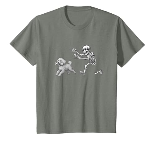 Funny Halloween Dog Lovers Gift Tees Skeleton Dogs Funny Skeleton Chasing Goldendoodle Dog Halloween Dogs Lover T-Shirt -