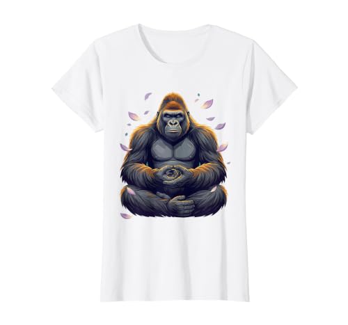 Mademark Meditating Gorilla Zen Monkey Graphic Design T-Shirt - Women - size chart