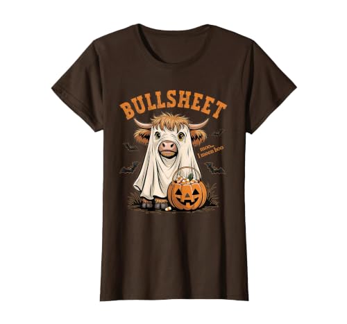 Bullsheet Highland Cow Ghost Halloween Tees Moo... I Mean Boo Bullsheet Highland Cow Ghost Halloween T-Shirt - size chart