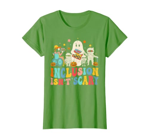 Inclusion Matters Tees Halloween Sped Teacher Kids Inclusion Isn't Scary Ghost Mummy Halloween SLP Sped Teacher T-Shirt -
