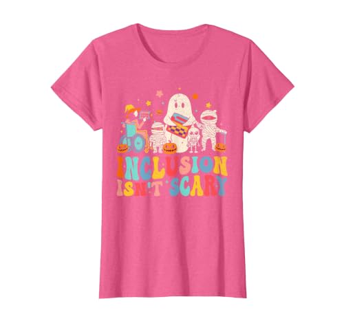 Inclusion Matters Tees Halloween Sped Teacher Kids Inclusion Isn't Scary Ghost Mummy Halloween SLP Sped Teacher T-Shirt -