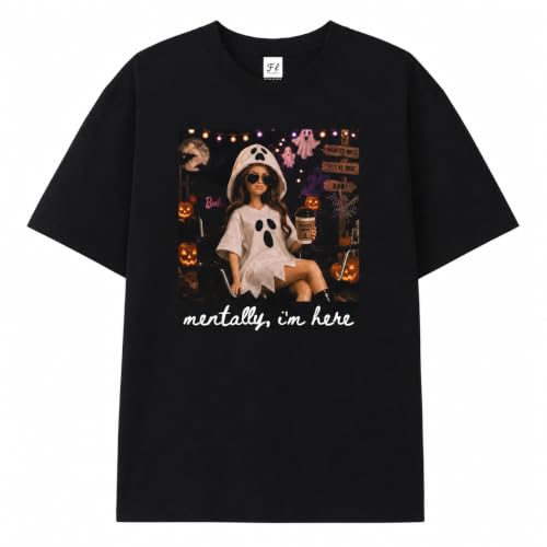 Chaierfei Funny Doll Halloween Mentally I'm Here T-Shirt - size chart