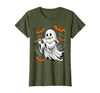 Ghost Halloween Lover Gift Co. Boo Ghost Playing Flute Halloween Musical Instrument T-Shirt - size chart