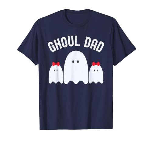 Ghoul Dad, Halloween Daddy Ghost Father of Two Ghost Girls T-Shirt - size chart