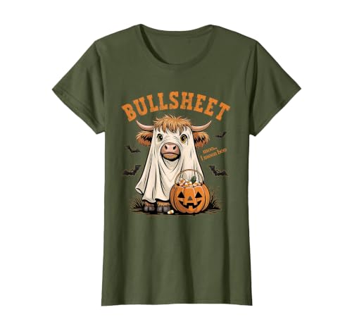 Bullsheet Highland Cow Ghost Halloween Tees Moo... I Mean Boo Bullsheet Highland Cow Ghost Halloween T-Shirt - size chart