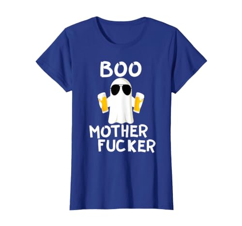 Vulgar Halloween Tee Shop Boo Motherfucker Funny Beer Drinking Ghost Adult Halloween T-Shirt - size chart