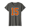 Number 15 Jersey Player Uniform #15 Gifts Burnt Orange White Number 15 Jersey Player Uniform #15 T-Shirt - size chart