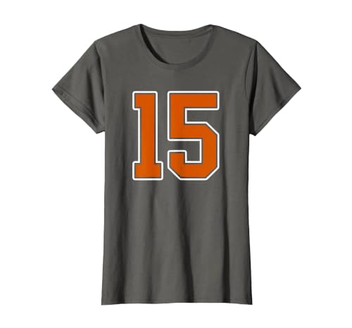 Number 15 Jersey Player Uniform #15 Gifts Burnt Orange White Number 15 Jersey Player Uniform #15 T-Shirt - size chart