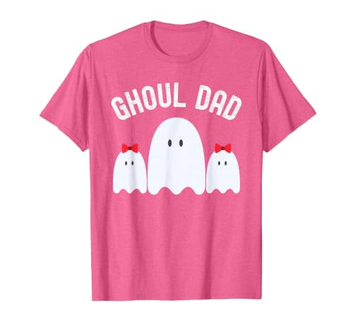 Ghoul Dad, Halloween Daddy Ghost Father of Two Ghost Girls T-Shirt - size chart