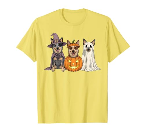 Funny Retro Australian Cattle Dog Halloween Witch Spooky Ghost Blue Heeler Pumpkin Halloween Dog Lover T-Shirt - size chart