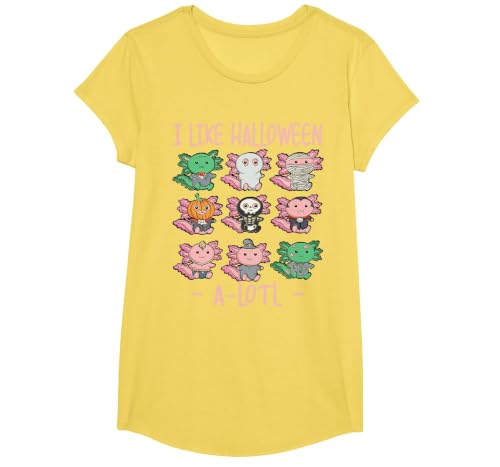Cute Halloween Axolotl Scary Costumes Apparel Co Funny Axolotl I Like Halloween A-Lotl Axolotl Halloween T-Shirt - size chart