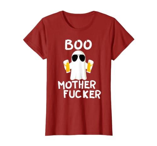 Vulgar Halloween Tee Shop Boo Motherfucker Funny Beer Drinking Ghost Adult Halloween T-Shirt - size chart