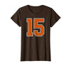 Number 15 Jersey Player Uniform #15 Gifts Burnt Orange White Number 15 Jersey Player Uniform #15 T-Shirt - size chart