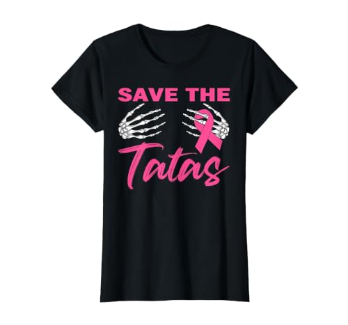 Amb Breast Cancer Awareness Month Warrior Survivor Save The Tatas Breast Cancer Pink Ribbon Skeleton Halloween T-Shirt -