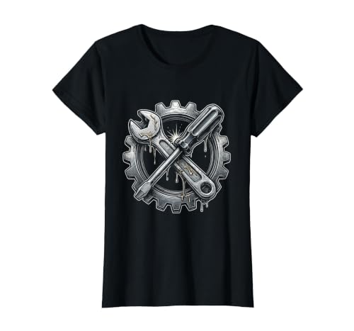Mademark Grease Monkey Wrench and Screwdriver Crossed T-Shirt - Women - size chart