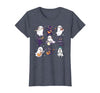 Halloween Music Teacher Ghost Music Lover Cute Ghost Cat Playing Musical Halloween Music Teacher T-Shirt - size chart