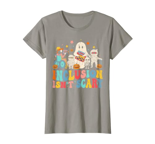 Inclusion Matters Tees Halloween Sped Teacher Kids Inclusion Isn't Scary Ghost Mummy Halloween SLP Sped Teacher T-Shirt -