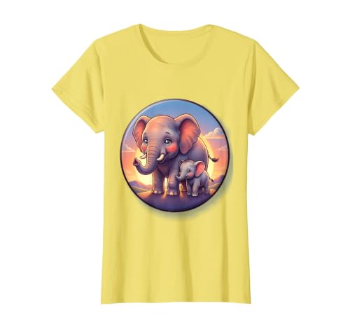 Mademark Elephant Mother and Calf Sunset Walk Design T-Shirt - Women - size chart